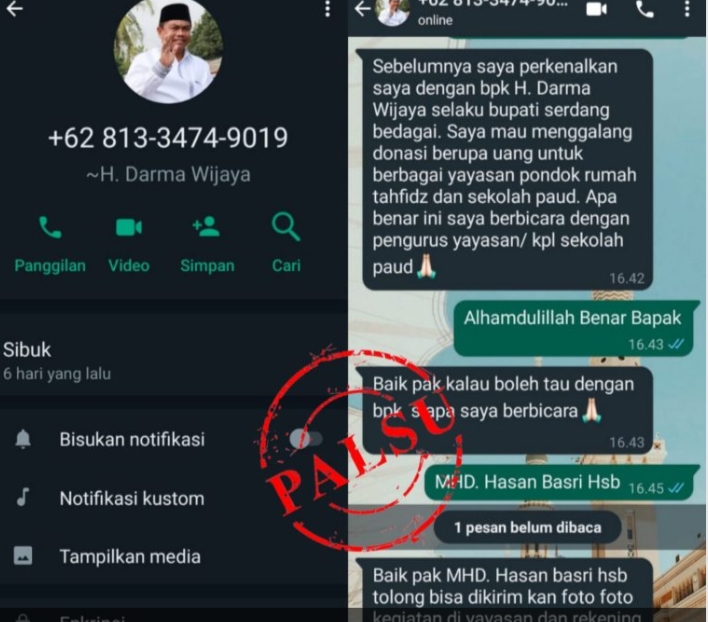 Awas Jadi Korban, Beredar Penipuan Lewat WA Catut Nama Bupati Sergai