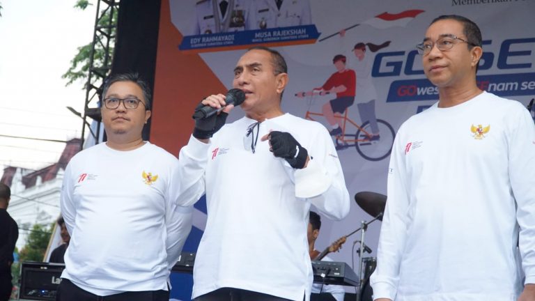 Sambut HUT RI Ke 77, Gubsu Lepas Peserta Go Sehat Bank Sumut