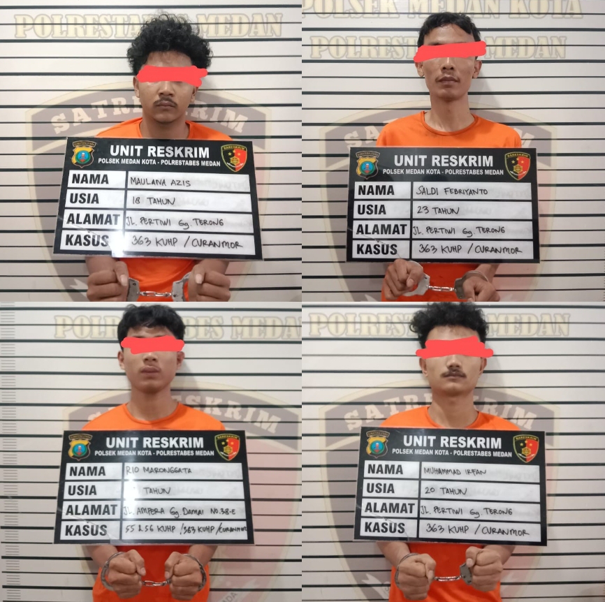 Polsek Medan Kota Tangkap 4 Maling Motor di Kos