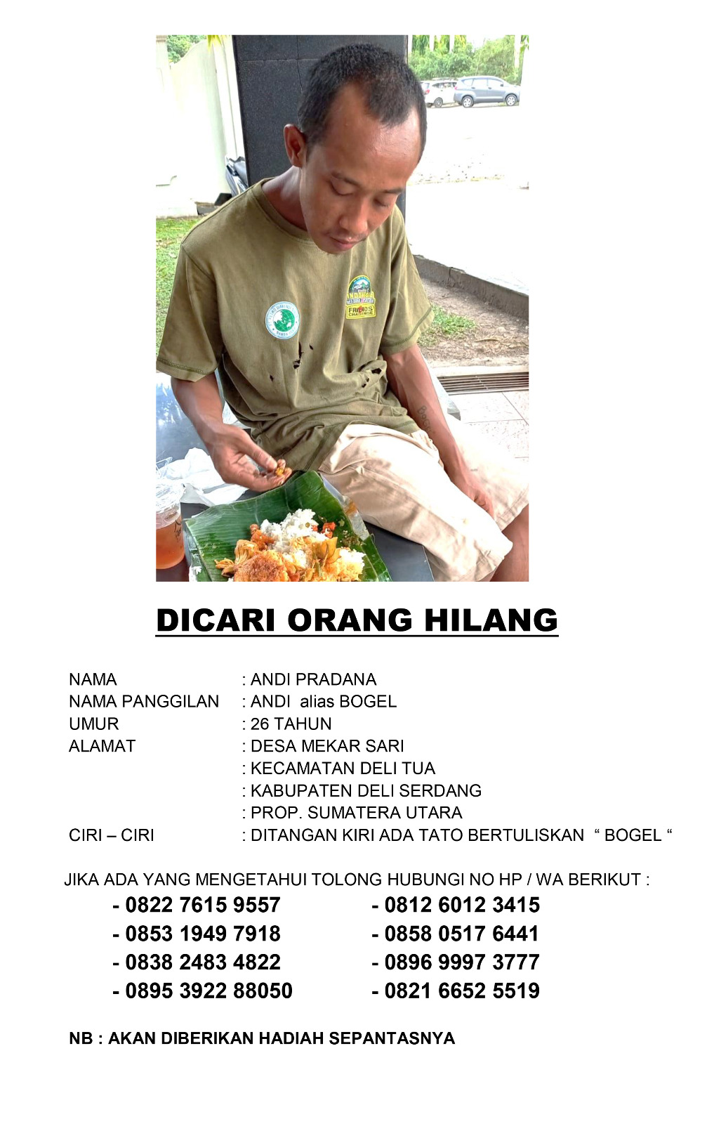 Tolong! Pemuda asal Deli Serdang Sebulan Hilang di Banyuasin Belum Ditemukan