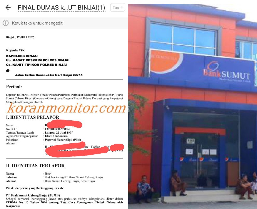 Diduga Menjadi Korban Penipuan, Oknum ASN Laporkan PT Bank Sumut Cabang Binjai ke Polisi