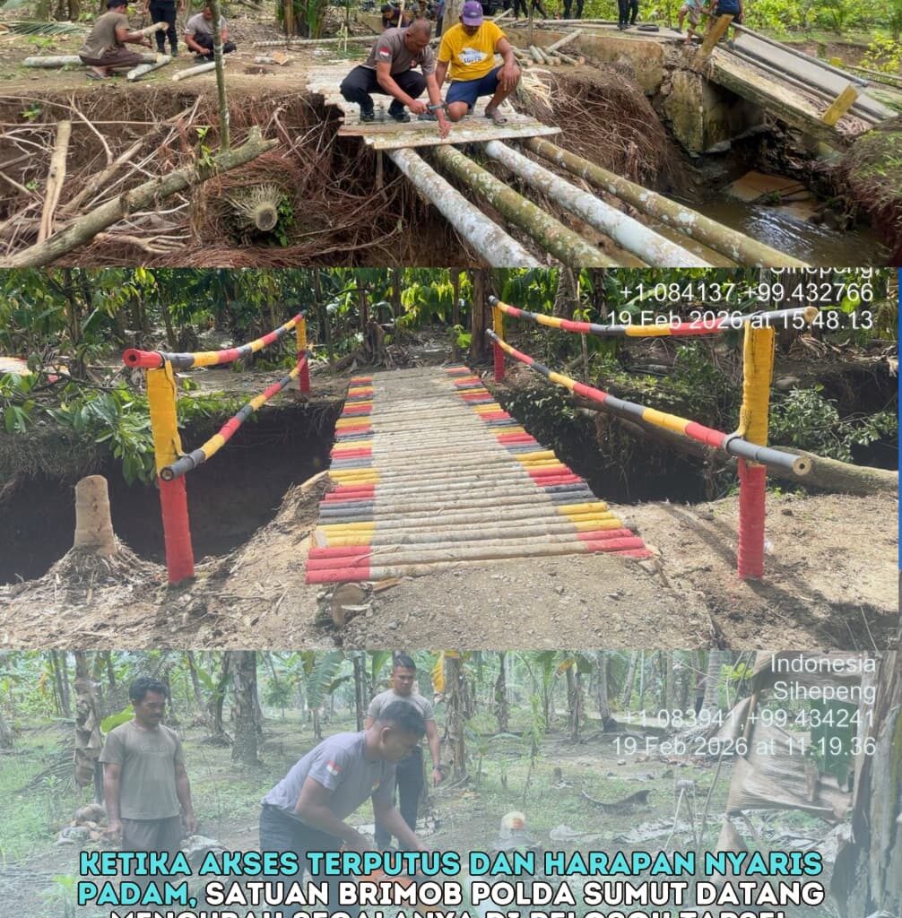 Brimob Polda Sumut Bangun Jembatan Darurat Antar Kecamatan di Tapsel