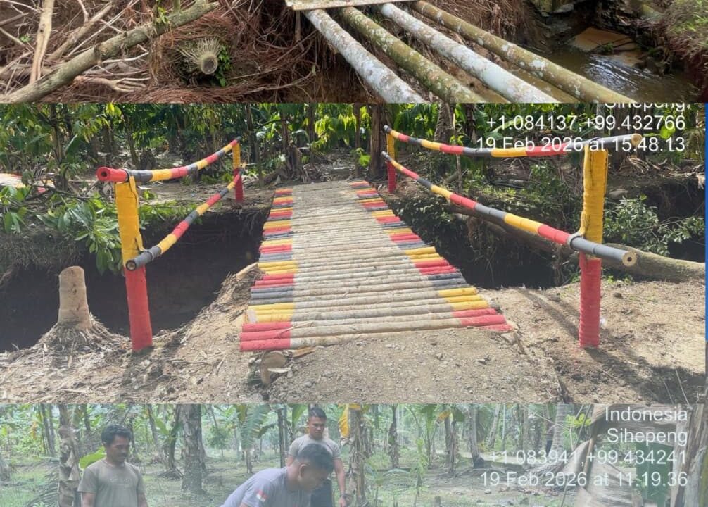 Brimob Polda Sumut Bangun Jembatan Darurat Antar Kecamatan di Tapsel