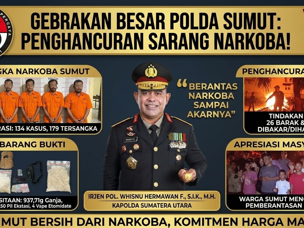 Dalam 72 Jam, Polda Sumut Gempur Sarang Narkoba: 134 Kasus Terbongkar, 26 Barak Dimusnahkan