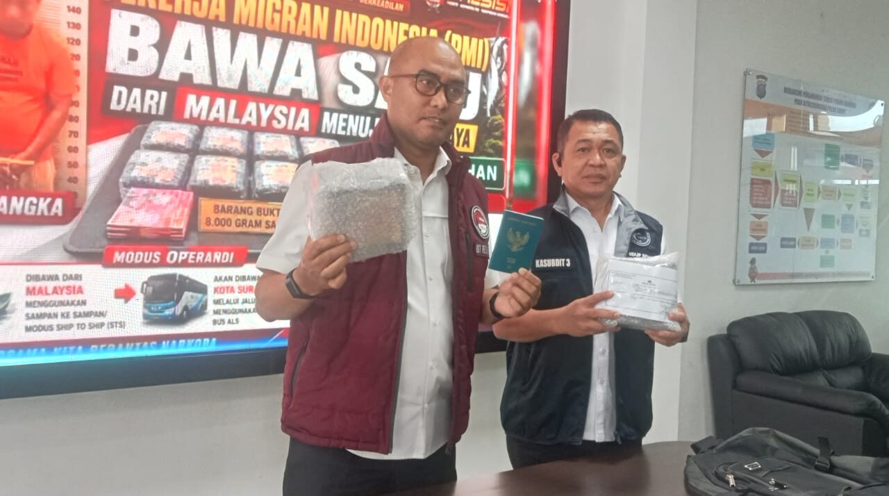 PMI Asal Jawa Timur Ditangkap Bawa 8 Kg Sabu dari Malaysia di Asahan